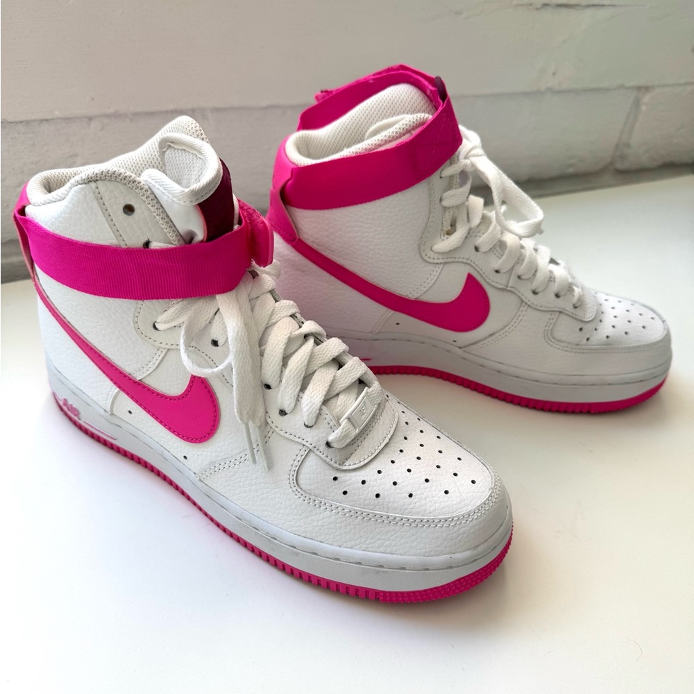 Nike Air Force 1 high top - white, true berry size 8.5 RARE